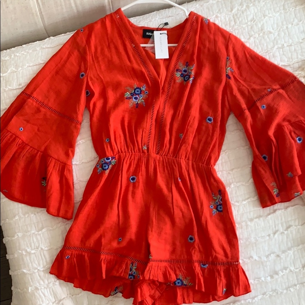 Orange-Red Floral Romper